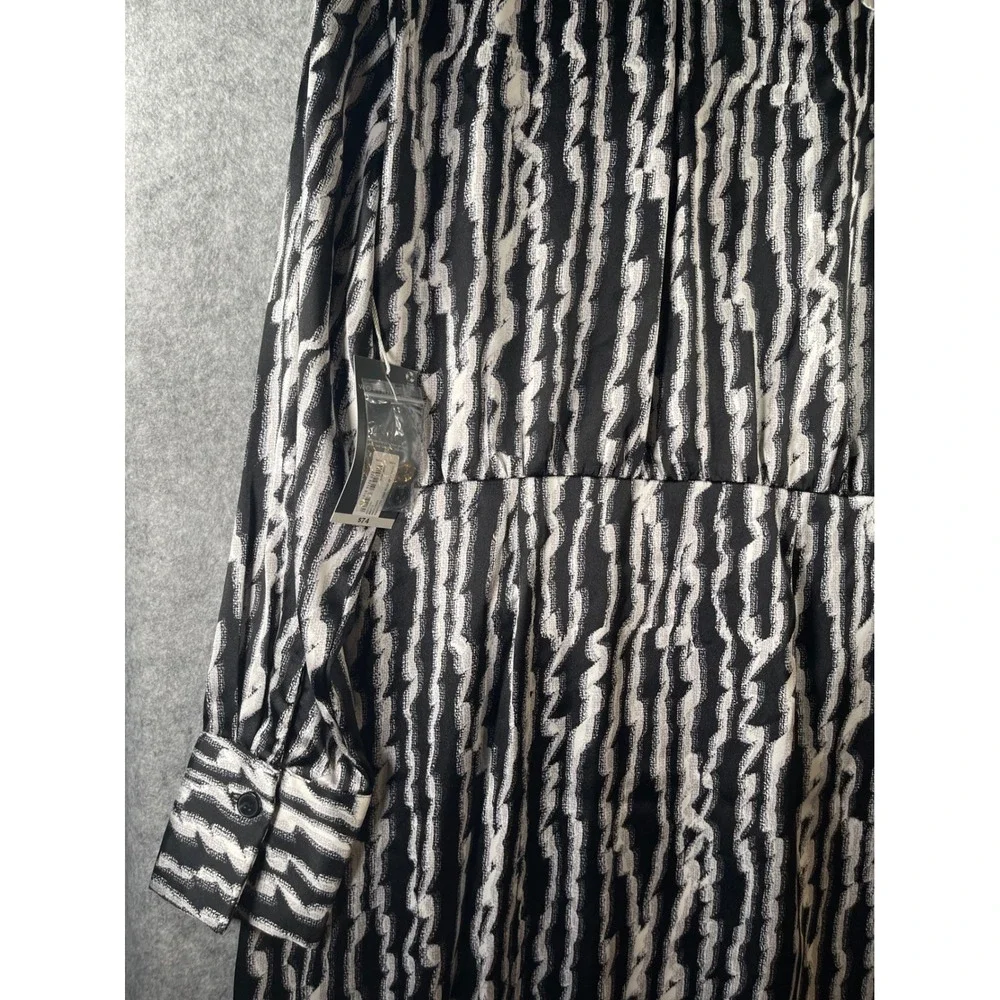 Worthington Womens XL Black White Abstract Stripe Tie Waist Midi Shirt Dress NWT
